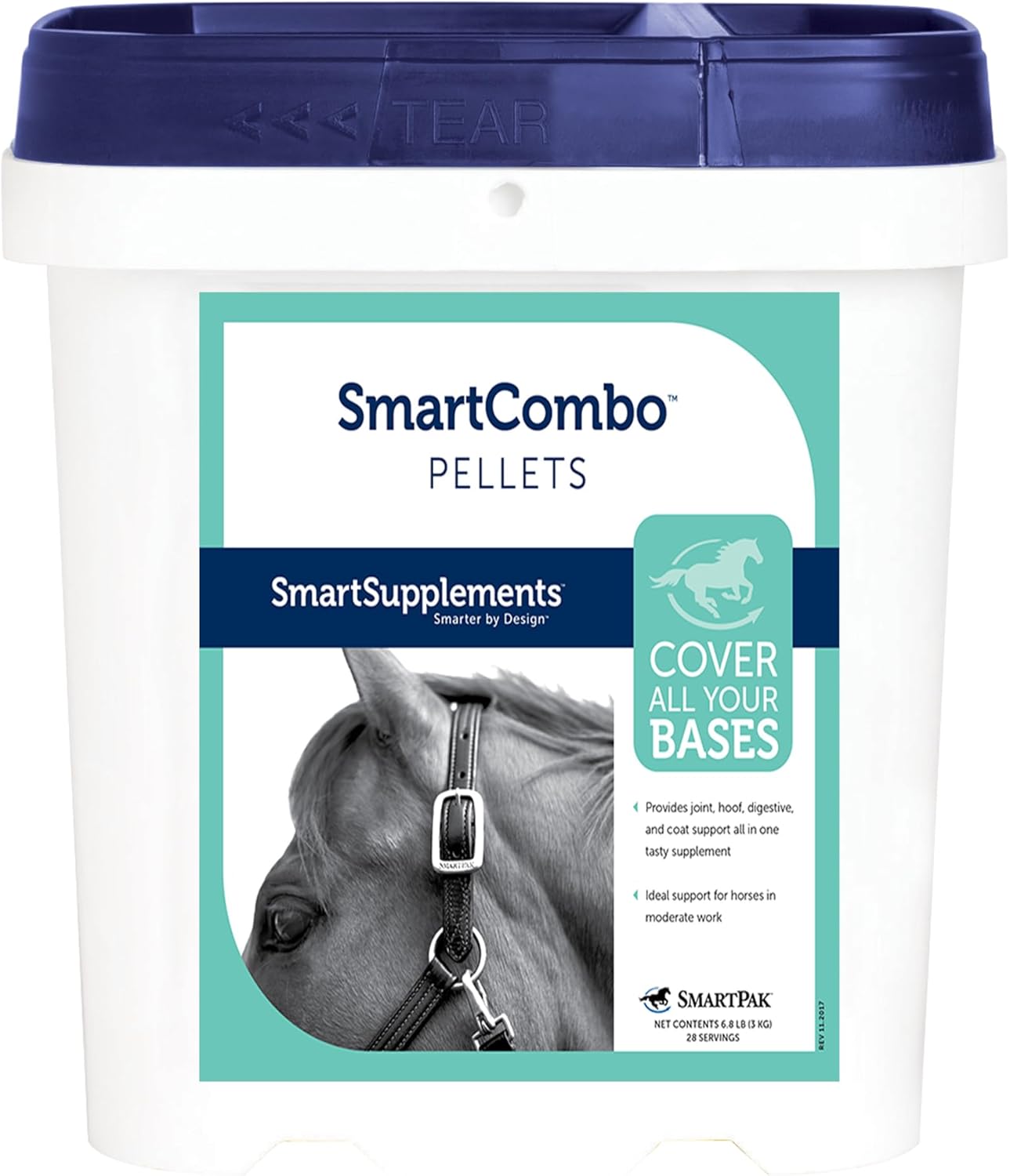 SmartCombo Pellets | Coat, Digestion, and Joint Support for Horses | Glucosamine, Chondroitin, Probiotics, Prebiotics, Minerals, and More | No Added Sugar | 28 Servings | 6.8 lb Bucket