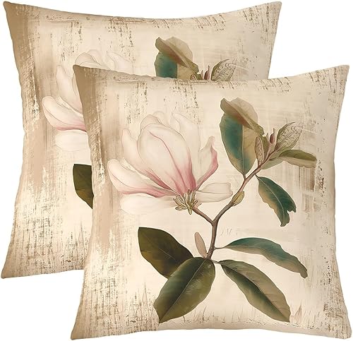 Feelyou Jasmine - Juego de 2 fundas de almohada florales de 18 x 18 pulgadas, fundas de almohada botánicas de flores suaves, fundas de cojín