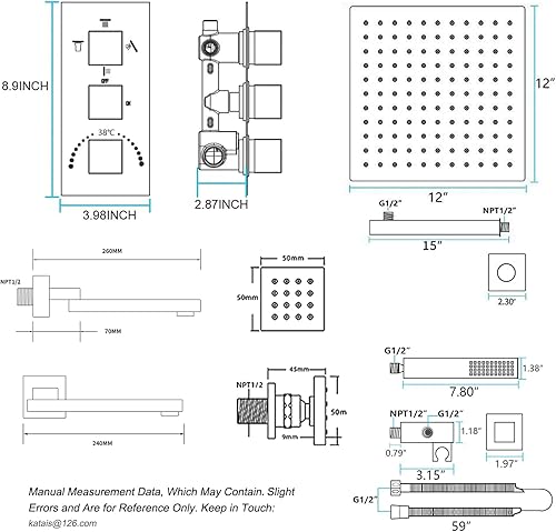 Miniatura 9 de KATAIS Sistema de rociadores corporales de chorros de ducha de níquel cepillado para montaje en pared juego de accesorios de grifo de ducha
