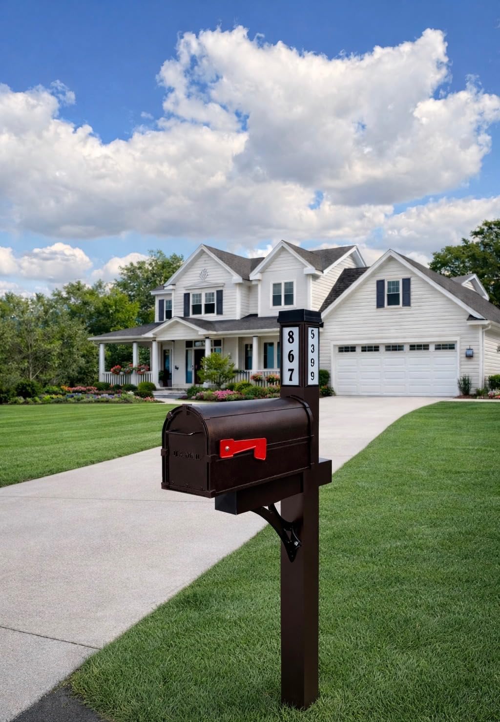 Bright Light Mailbox, Traditional Premium Aluminum Mailbox and Post Kit with a Solar Lighting to Illuminate House Number for Easy Navigation. (Bronze - Traditional)