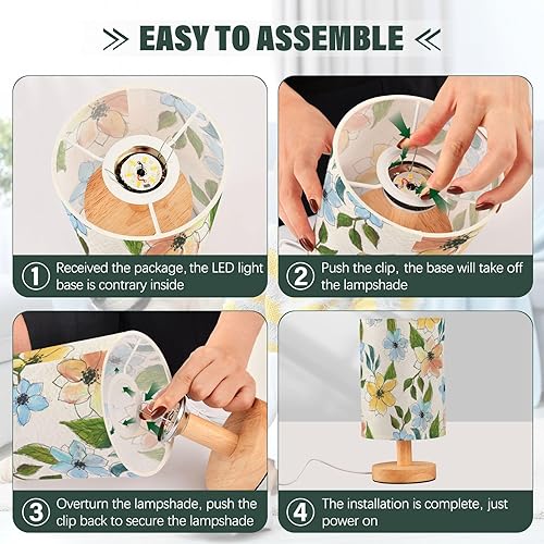 Miniatura 4 de Luces nocturnas Lámpara de mesa auxiliar de arpillera Blanco Azul Flores Luz Nocturna para Niños Casa Oficina