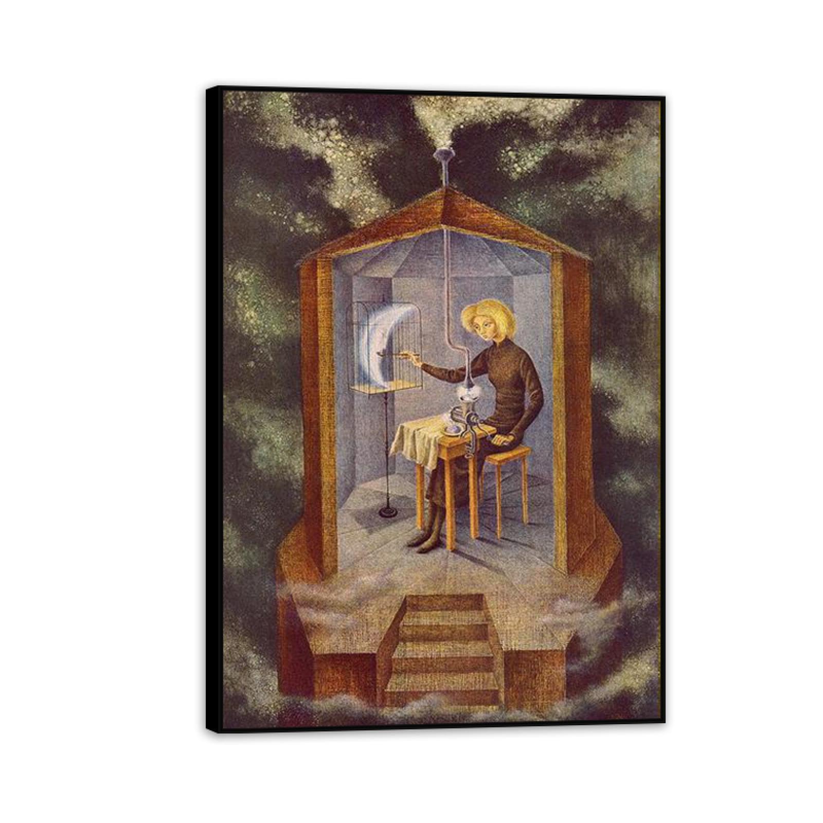 MYCGGDGH Remedios Varo Canvas Wall Art Reproductions of Famous Paintings Star Maker Surrealist Canvas Painting Wall Decor for Living Room Bedroom Home Decor 85x60cm(33x24in) Black Framed