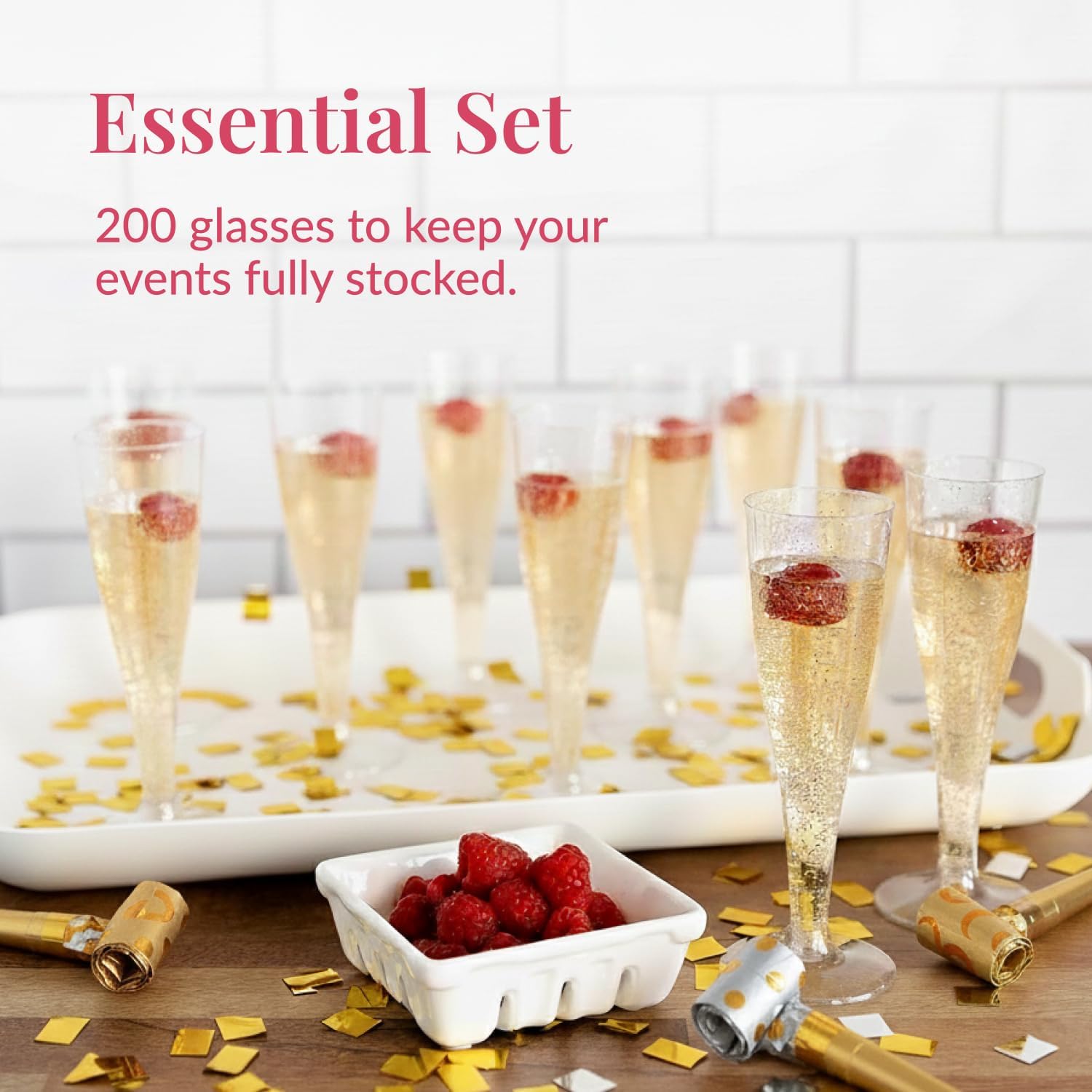 Prestee 200 Disposable Champagne Flutes Gold Glitter Glasses - 4.5 Oz Plastic Champagne Cups for Parties, Wedding Toasts, Mimosa Bar, and New Year’s Eve - Elegant Bulk Gold Plastic Wine Flutes | Disposable, Gold Glitter, Glasses, Champagne Cups, for Parties, Wedding Toasts - Image 4