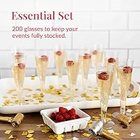 Vista 4 de Prestee 200 Flautas de Champán Desechables con Purpurina Dorada - Copas de Champán de Plástico de 4.5 Oz para Fiestas, Brindis de Boda, Barra