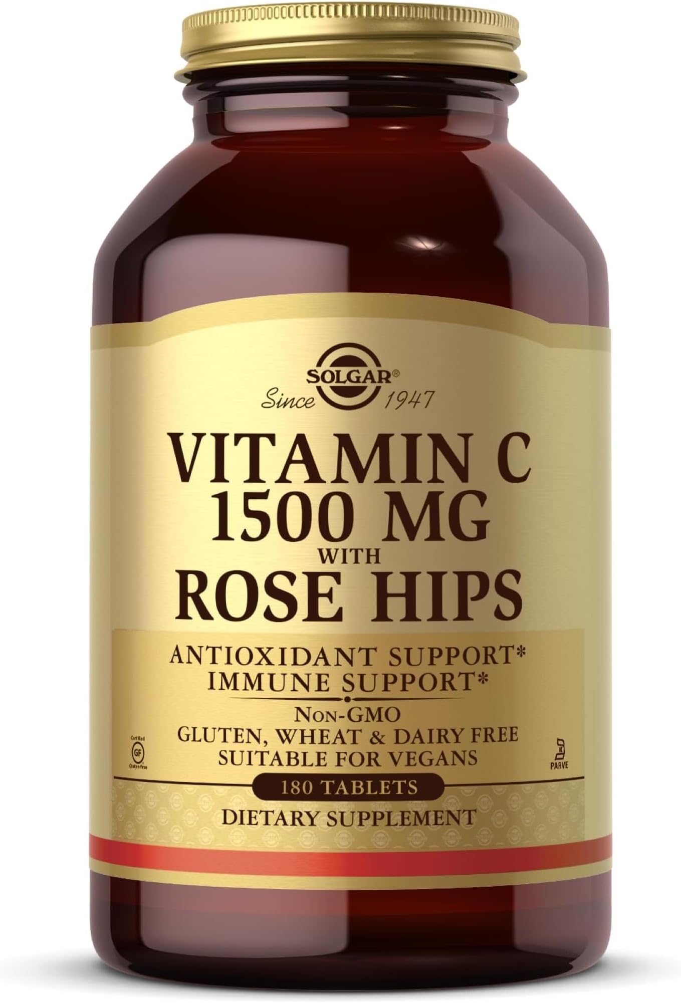 Vitamin C 1500 mg with Rose Hips, 180 Tablets - Antioxidant & Immune Support - Overall Health - Supports Healthy Skin & Joints - Non GMO, Vegan, Gluten Free, Dairy Free, Kosher - 180 Servings