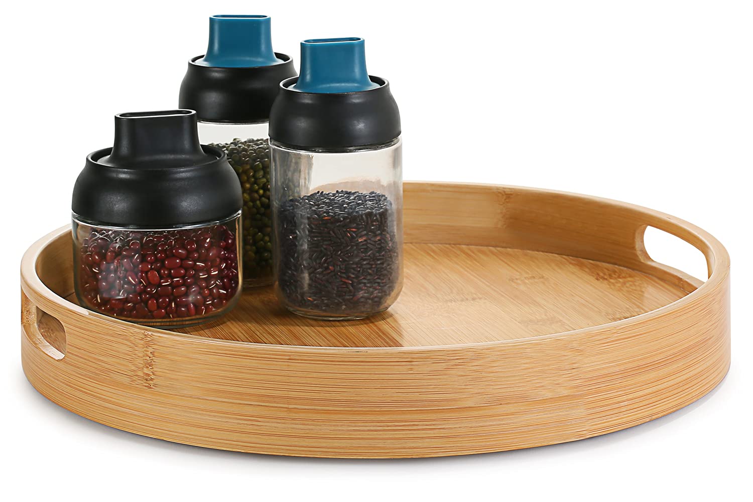 Homerays 12 Inch Lazy Susan Organizer, Kitchen Rotating Spice Rack, Bamboo Lazy Susan with Double Handles for Kitchen Cabinet (Bamboo, Medium)