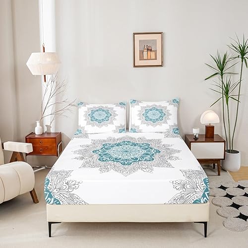 Miniatura 5 de Erosebridal Juego de sábanas de mandala hippie para niñas y niños, diseño floral bohemio, juego de sábanas de cachemira bohemio, tamaño Queen,