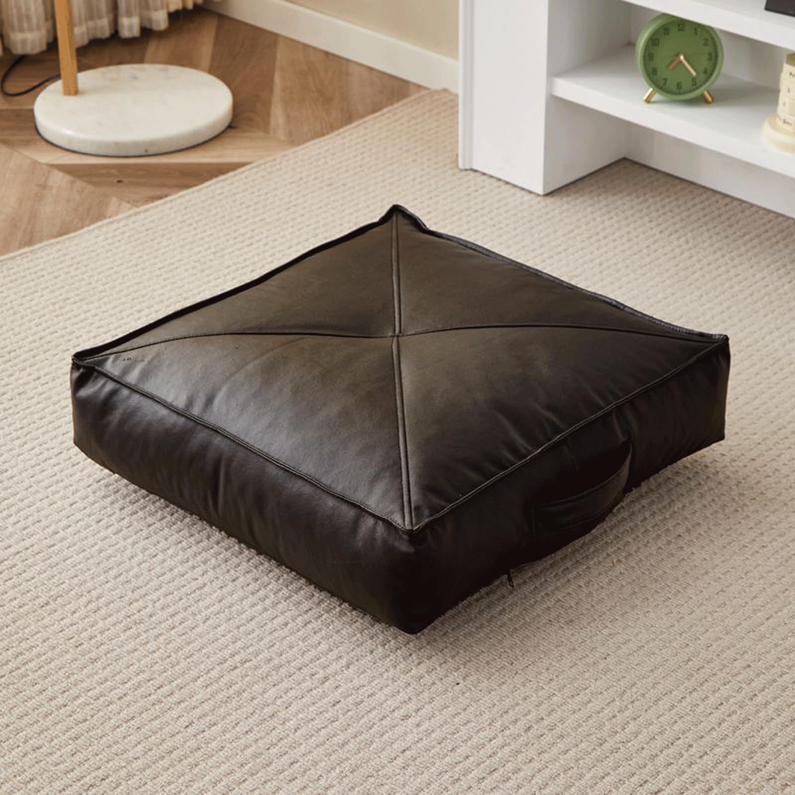 15,2 cm dickes japanisches Bodenkissen, quadratisches Sitzkissen, Kunstleder, Yoga-Kissen für Wohnzimmer, Schlafzimmer, tragbare, wasserdichte Bodenmatte (Größe: 61 x 61 x 15 cm, Farbe: Schwarz)