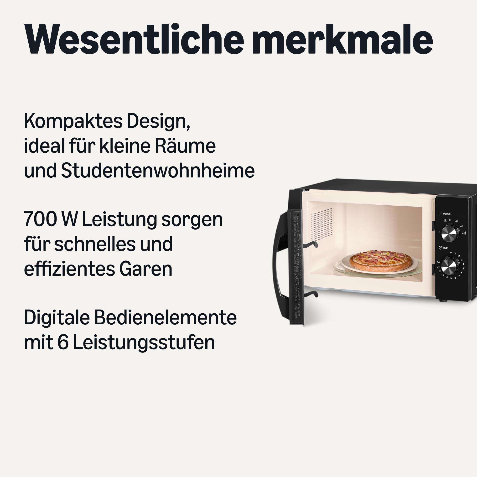 Amazon Basics Solo-Mikrowelle mit 6 Leistungsstufen und Auftaufunktion, 700W, 20l, schwarz
