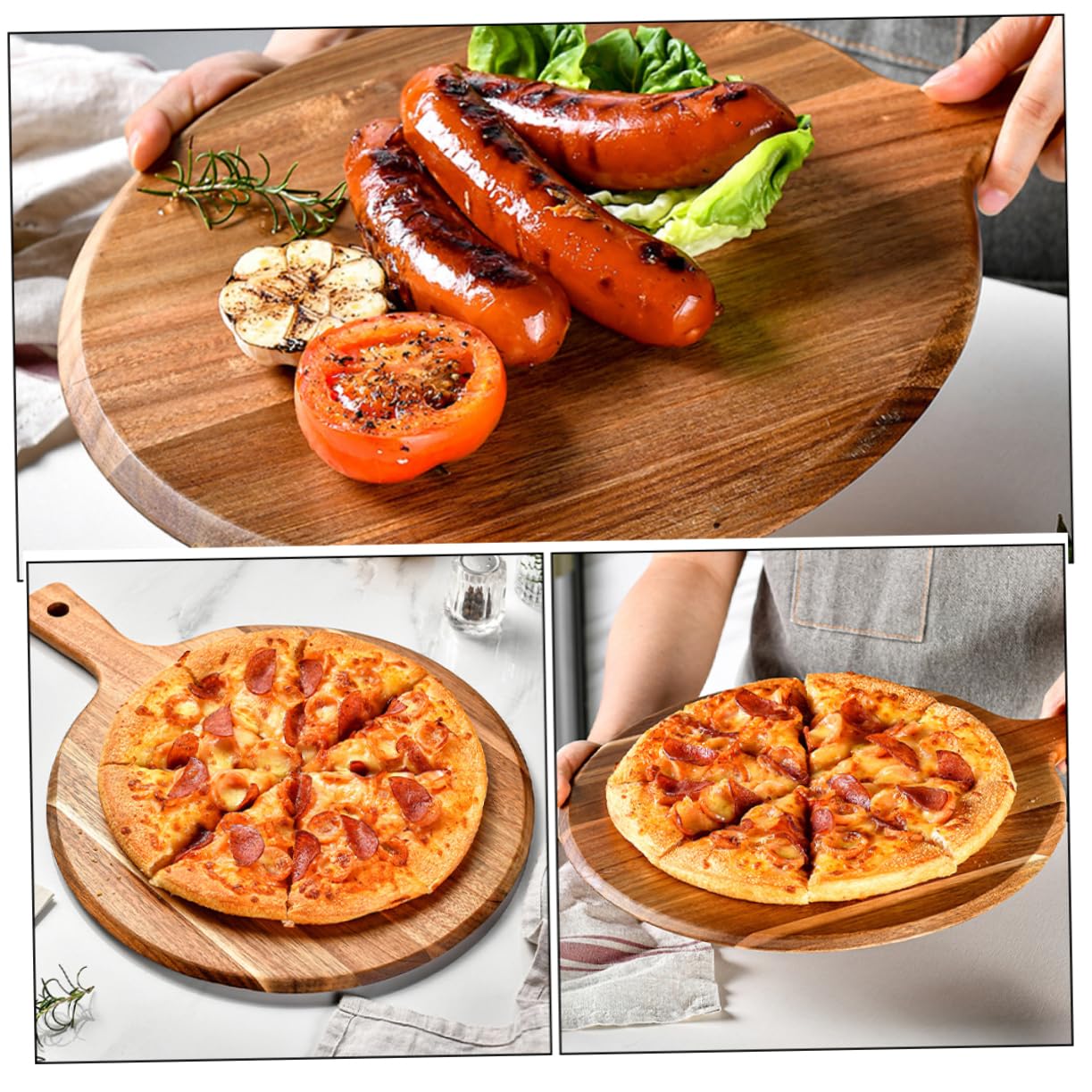 Tabla de madera para servir pizza y embutidos con asa, ideal para aperitivos y aperitivos, herramienta de cocina esencial para entretener a amigos y familiares