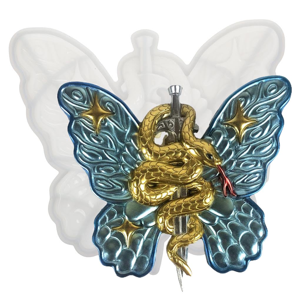 YYlingx Snake Butterfly Resin Silicone Mould,Wall Decor Mould Resin Casting Mould for DIY, White, 8.11 in
