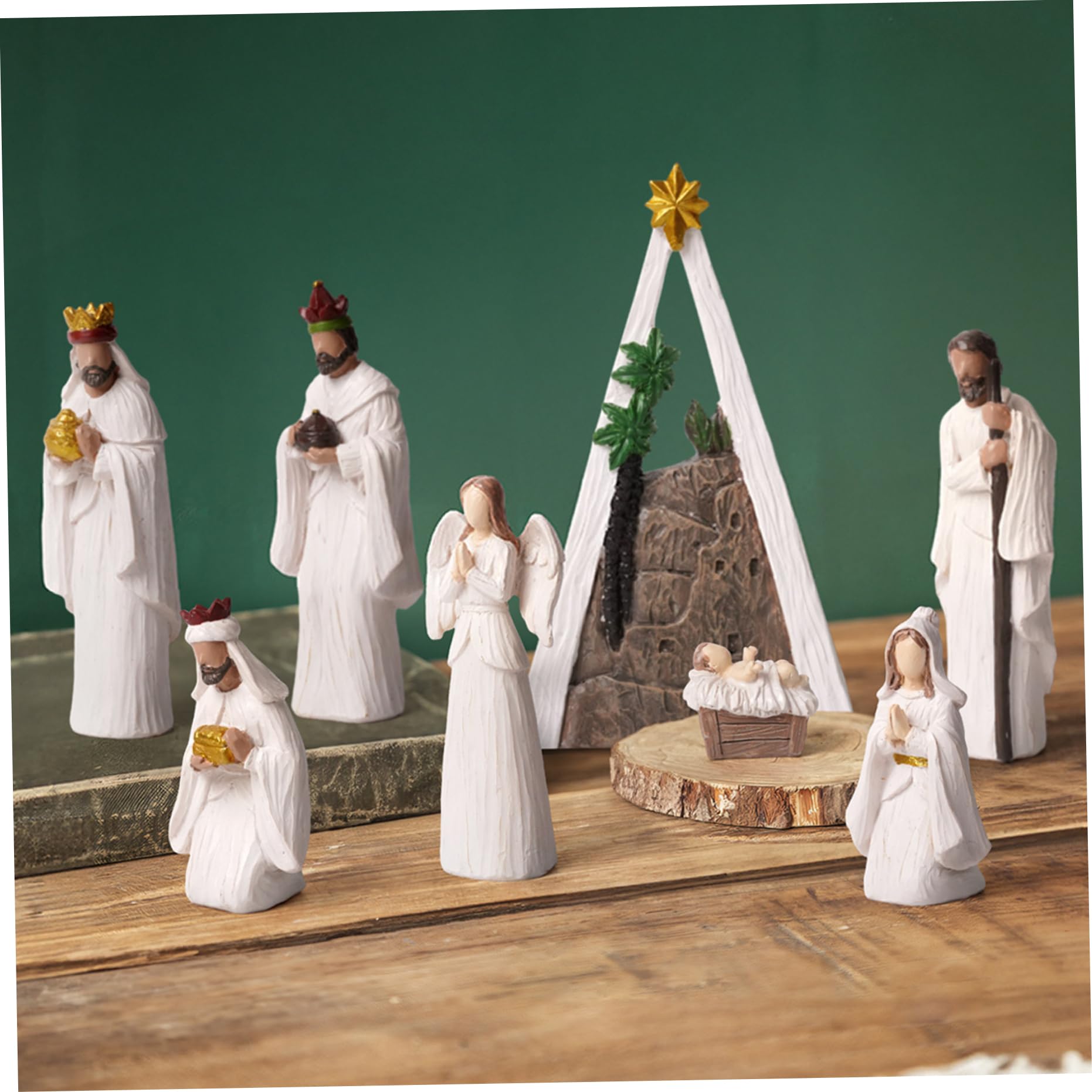 Ensemble de crèches de Noël (8 pièces) - Figurines crèche Modernes en résine Blanche - Ornements Religieux Table - Objets Collection pour décorations Noël