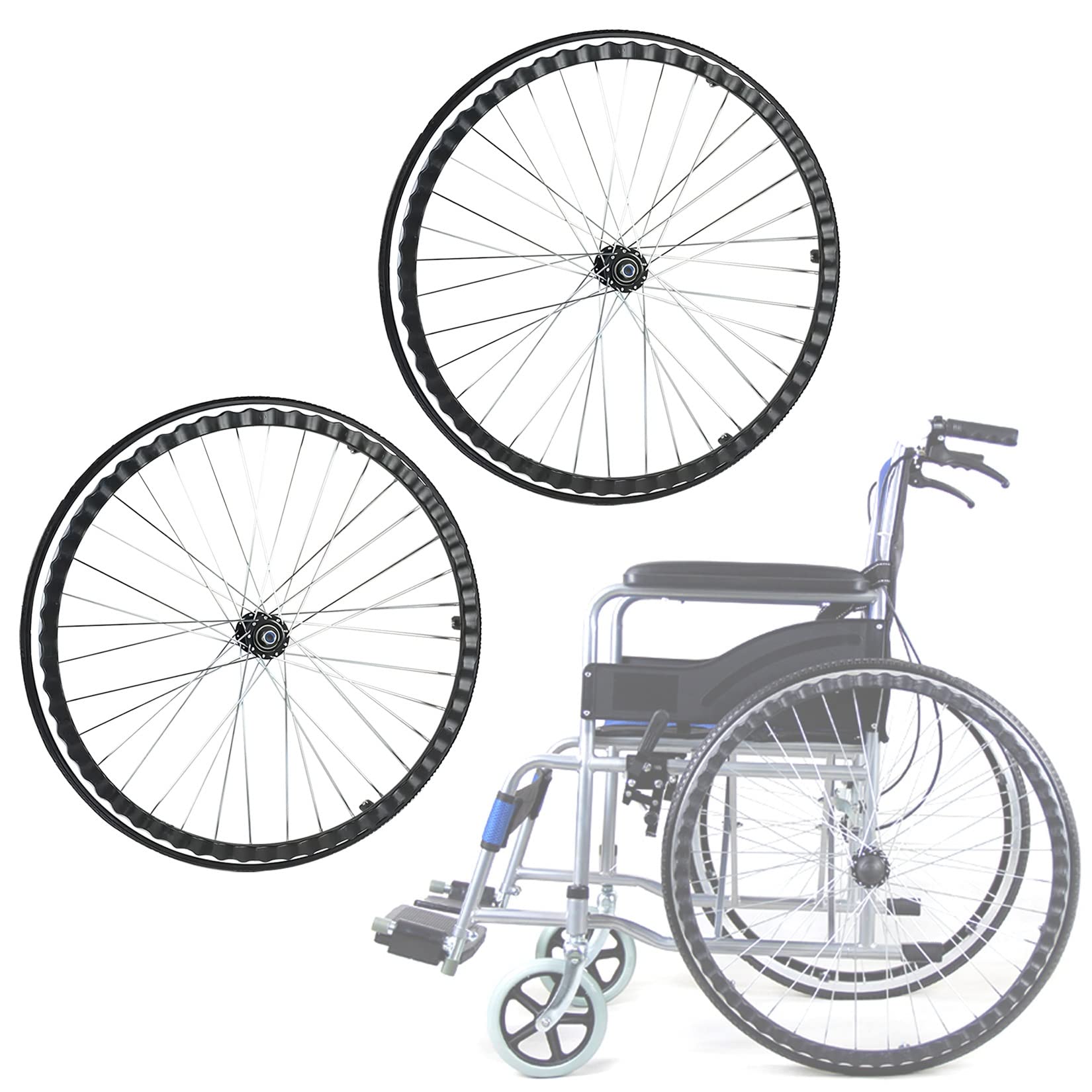 ESOYAWE Ruedas para Sillas De Ruedas 24 Pulgadas, Prueba De Pinchazos Maciza Recambio De Ruedas para Sillas De Ruedas, Carga Máxima 100kg Accesorios para Sillas De Ruedas (2 Piezas)