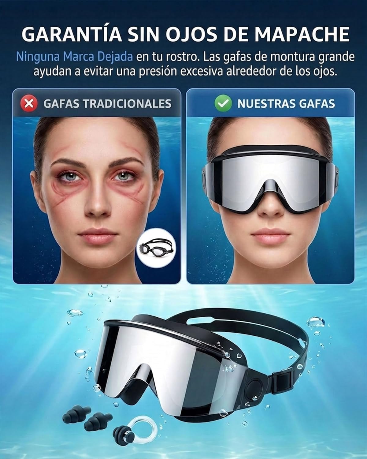 Gafas de Natación Sin Marco, Protección UV y Antivaho