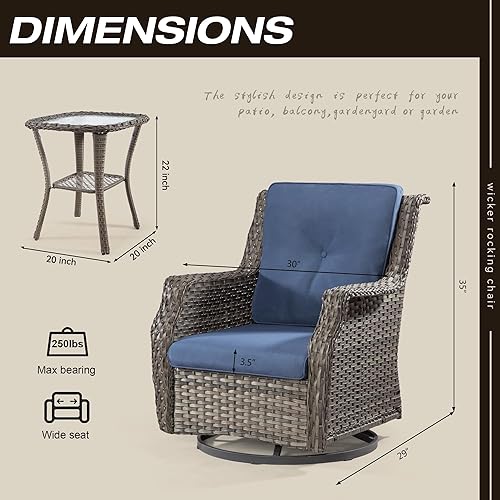 Miniatura 3 de Silla de patio giratoria para exteriores con mesa auxiliar a juego, silla giratoria de 360 grados con cojines de tela de capa catiónica repelentes