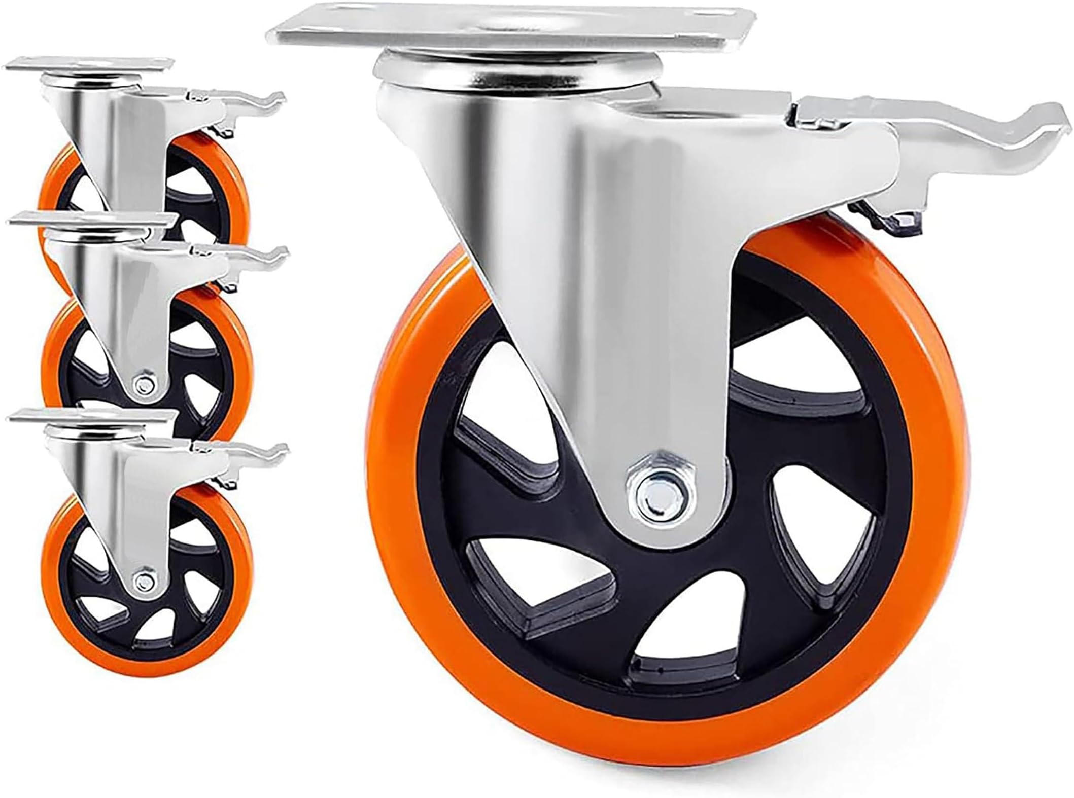 Carbon Steel Swivel Caster Wheel Of 4 Pieces Of 4" Inch Trolley Wheel with powerful Bearing Strong Weight Handling Capacity, 4Pc(Orange Color)
