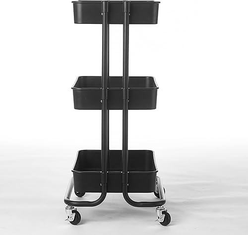 Miniatura 3 de Urban Lifestyle Carrito de almacenamiento con ruedas de plástico de 3 niveles, negro