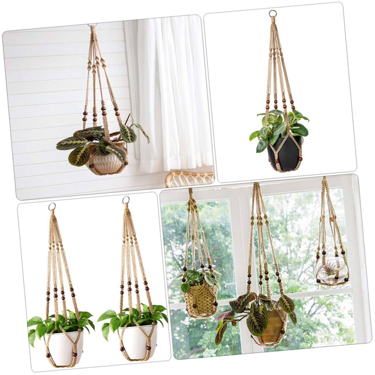 UKCOCO Lot De 3 Paniers Suspendus en Jute Et Macramé pour Plantes D'Intérieur en Corde De pour Pots De Fleurs en