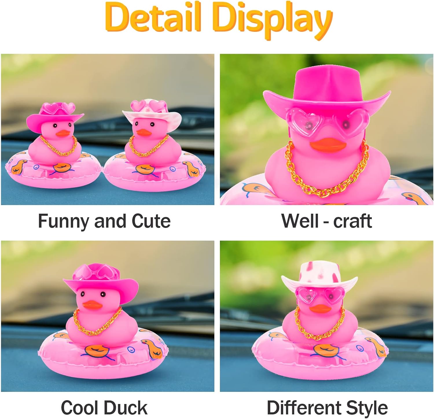 wonuu 2PCS Car Decor Rubber Ducks Cute Pink Car Accessories Rubber Duck Dashboard Decorations Rubber Ducky Dashboard Duck Car Accessories Car Duck Car Decorations Car Ducks for Dashboard