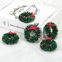 Vista 2 de 10 piezas de mini coronas artificiales de Navidad, casa de muñecas, corona de Navidad en miniatura para casa de muñecas, mini corona de Navidad