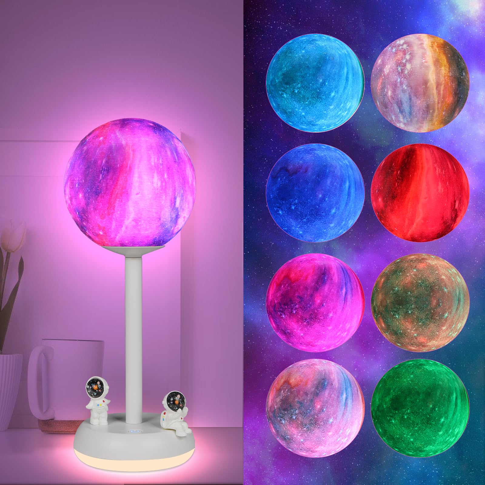 MiyoleMoon Lamp, 8 Colors Moon Night Light with Stand, 3D Printing/Touch Control/USB Rechargeable, Birthday/Christmas Gifts for Adult & Kids (B)