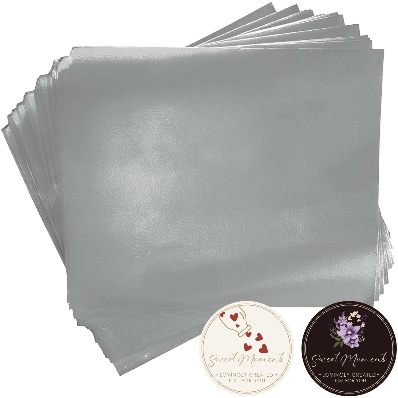 Chocolate Bar Wrappers 6.3 x 7.5 Inch, Silver Foil Sheets 100PCS with Original Stickers, Candy Bar Wrappers for Homemade Candy & Gifts