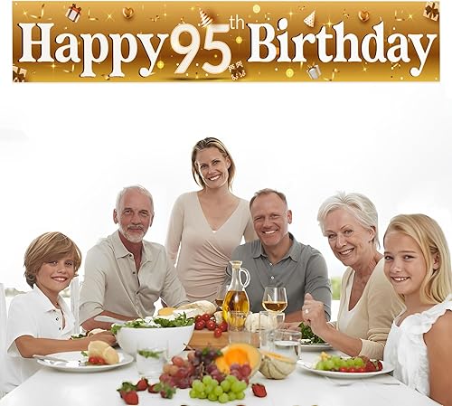 Miniatura 3 de Kimini-Ki Lager - Cartel de feliz cumpleaños 95, decoraciones de fiesta de cumpleaños 95 para hombres o mujeres, suministros de fiesta de cumpleaños