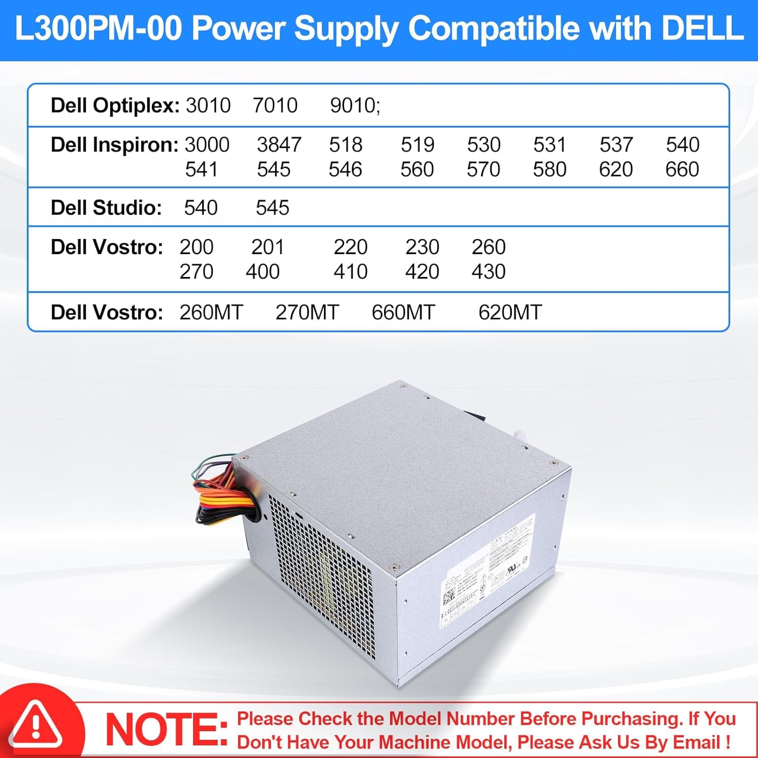 PC-Netzteil L300PM-00 300 W HU300PM-00 PSU Kompatibel mit Dell Optiplex 3010, 7010, 9010, Inspiron 3847, 570, 560, 300, Precision T1500, T6100, T1650, Vostro 400 MT, PS-6301-05DF X9GWG D300EM-01