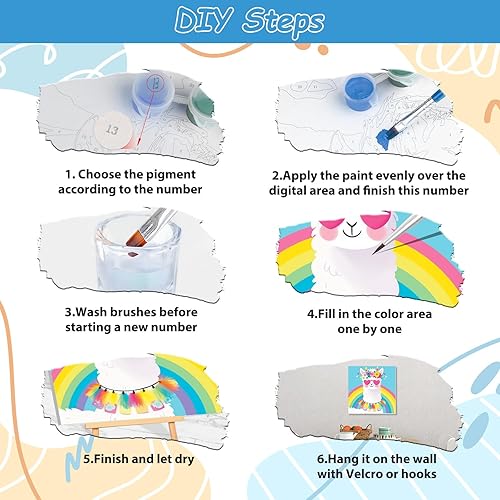 Miniatura 13 de EOBROMD Mrine Life - Paquete de 4 kits de pintura enmarcada por números para niños, kits de bricolaje para niños de 4 a 8 a 12 años, pintura sobre