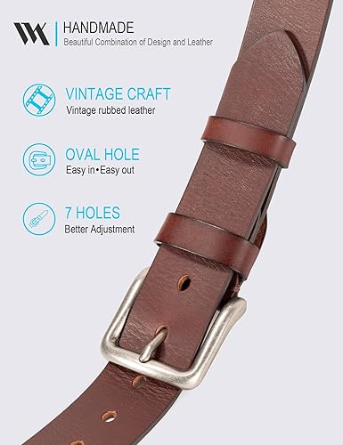 Miniatura 5 de WOLFANT Cinturones de trabajo casuales de cuero de grano completo para hombre, 100% cuero liso italiano real