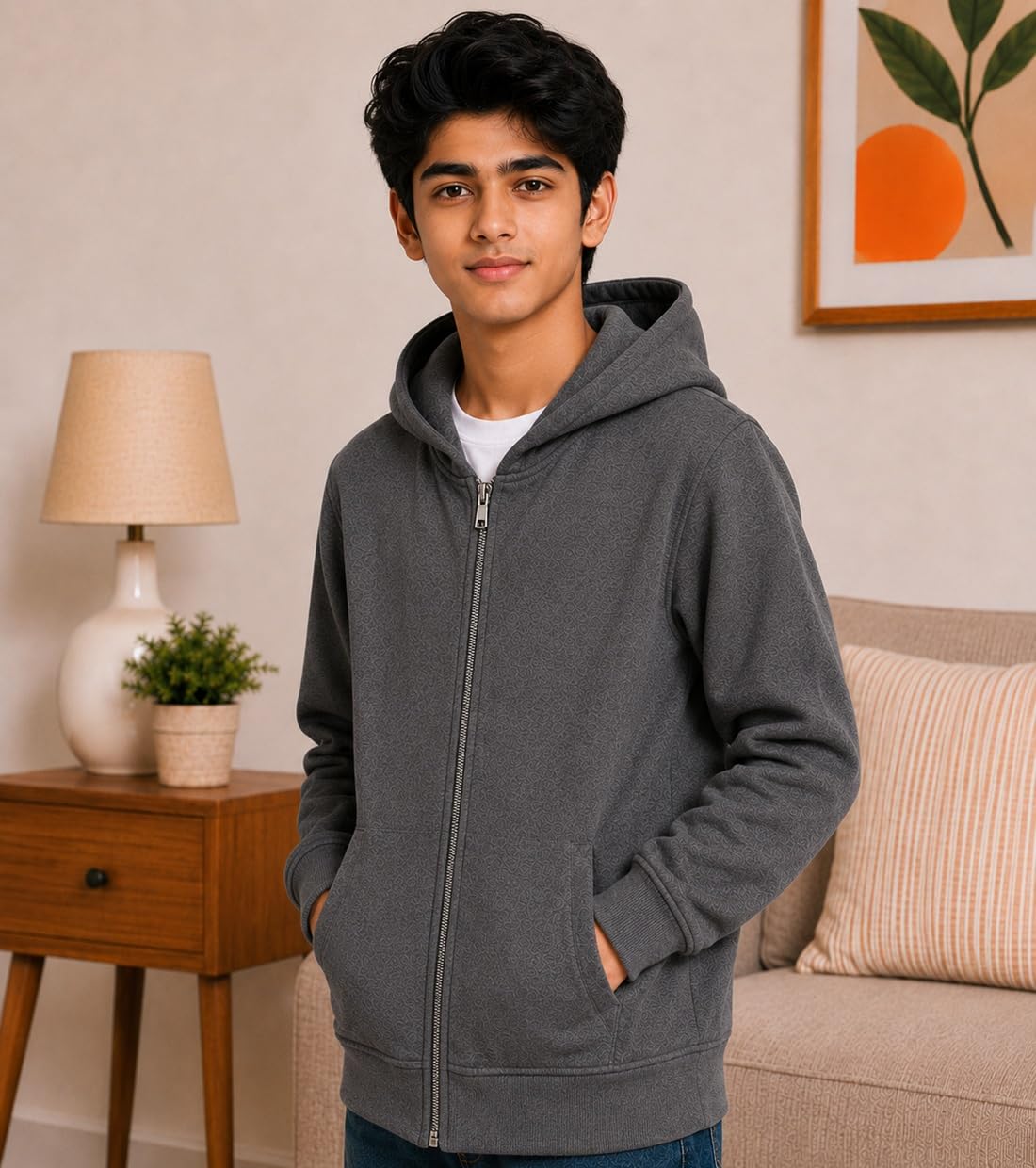 ADBUCKS Boy's Cotton Hooded Hoodie (Boy'ss_Jacket_Darkgrey_30_Dark Grey_9-10 Years)