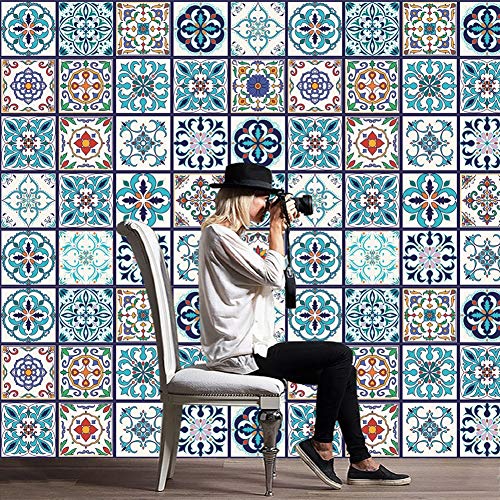 RAN-ART MW Adhesivo para Azulejos de Cocina de Estilo Árabe, PVC, Autoadhesivo, Adhesivo de Pared para Baño y Salpicadero, Extraíble 20 x 100 cm*5 unidades