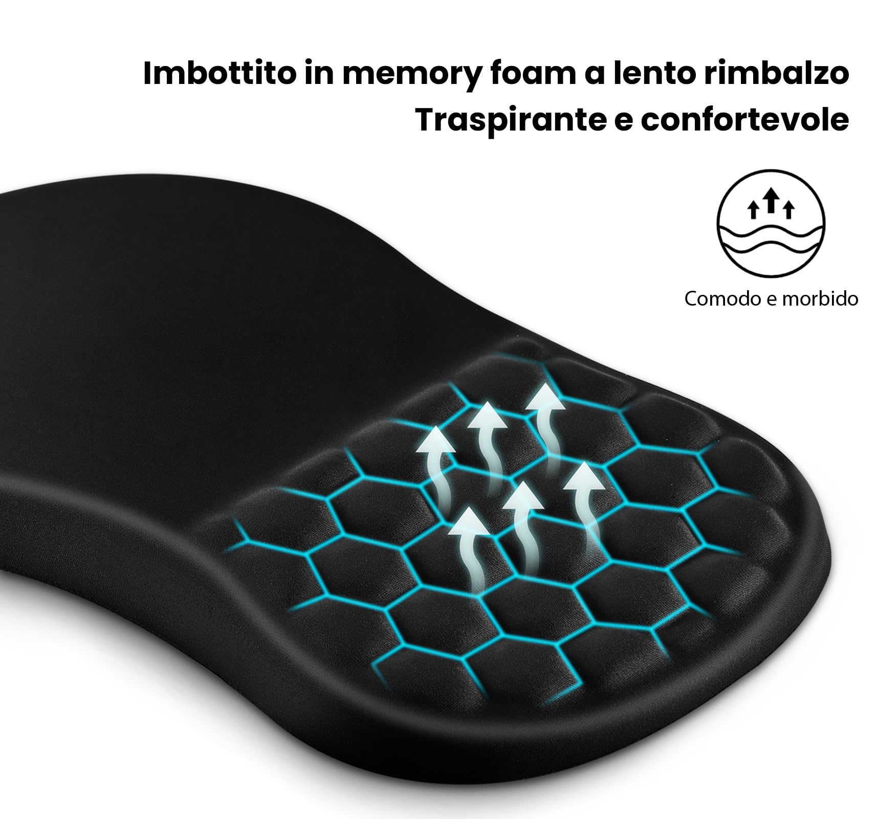 EooCoo Tappetino per Mouse con Supporto Polso e Design Massaggio, Comodo Ergonomico Mouse Pad, Tappetino Mouse Poggiapolsi con Schiuma di Memoria e Base in Silicone Antiscivolo, 12x8 pollici, Nero