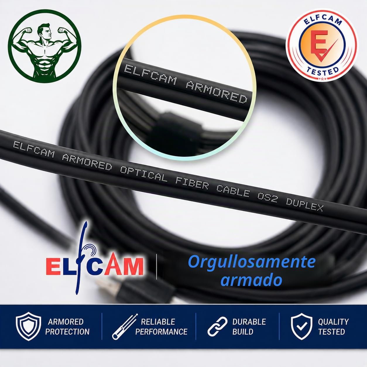 Elfcam® - Cables de Fibra Óptica Blindados LC/UPC a LC/UPC OS2 Monomodale Duplex 9/125um LSZH, para Instalaciones en Exteriores e Interiores, Negro, 150M