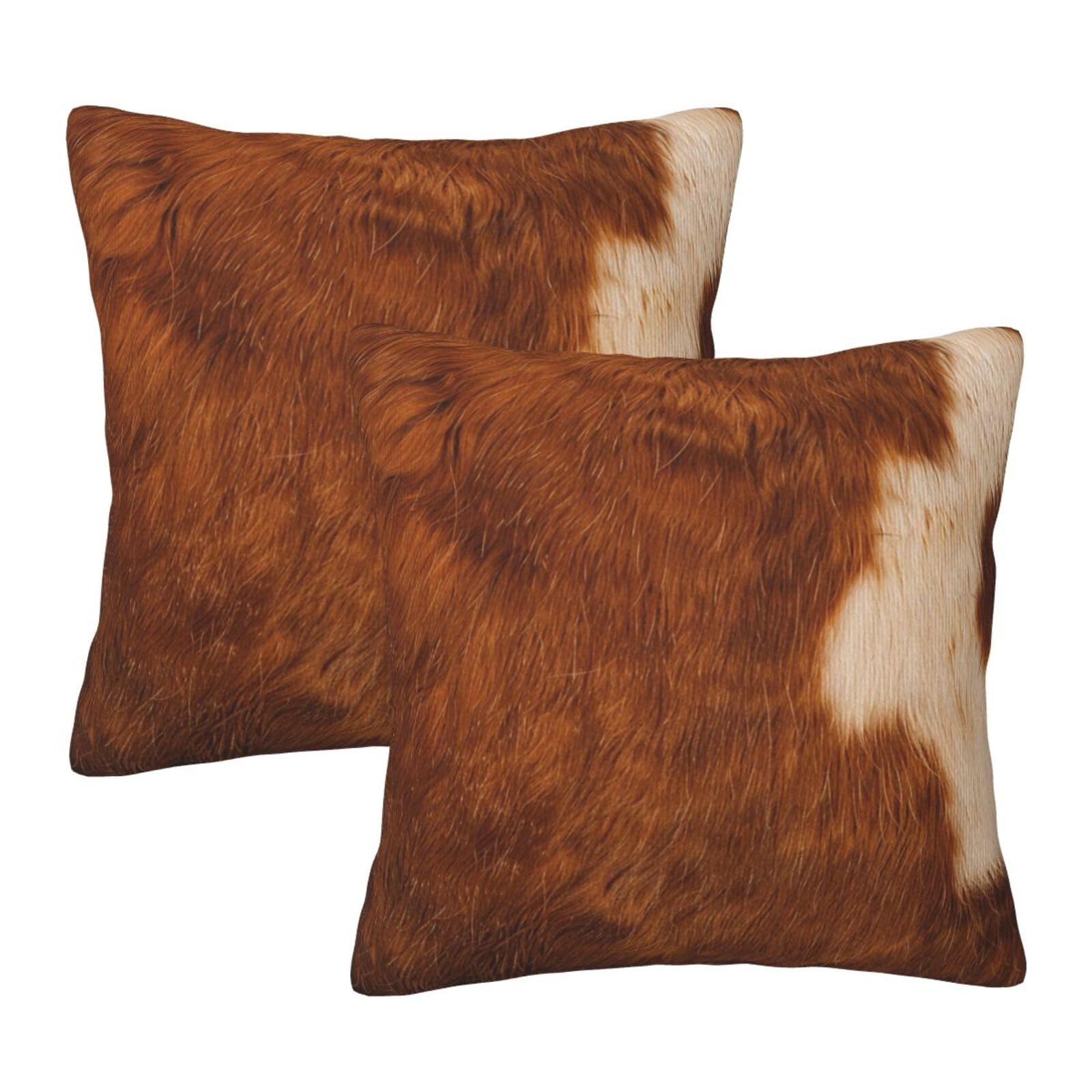WPUTY red brown cowhide Printed Furry Cushion Covers (Set of 2), 55x55 CM Throw Pillow Case with Modern Decoration Print Pillowcases for Sofa Bed Office Decor