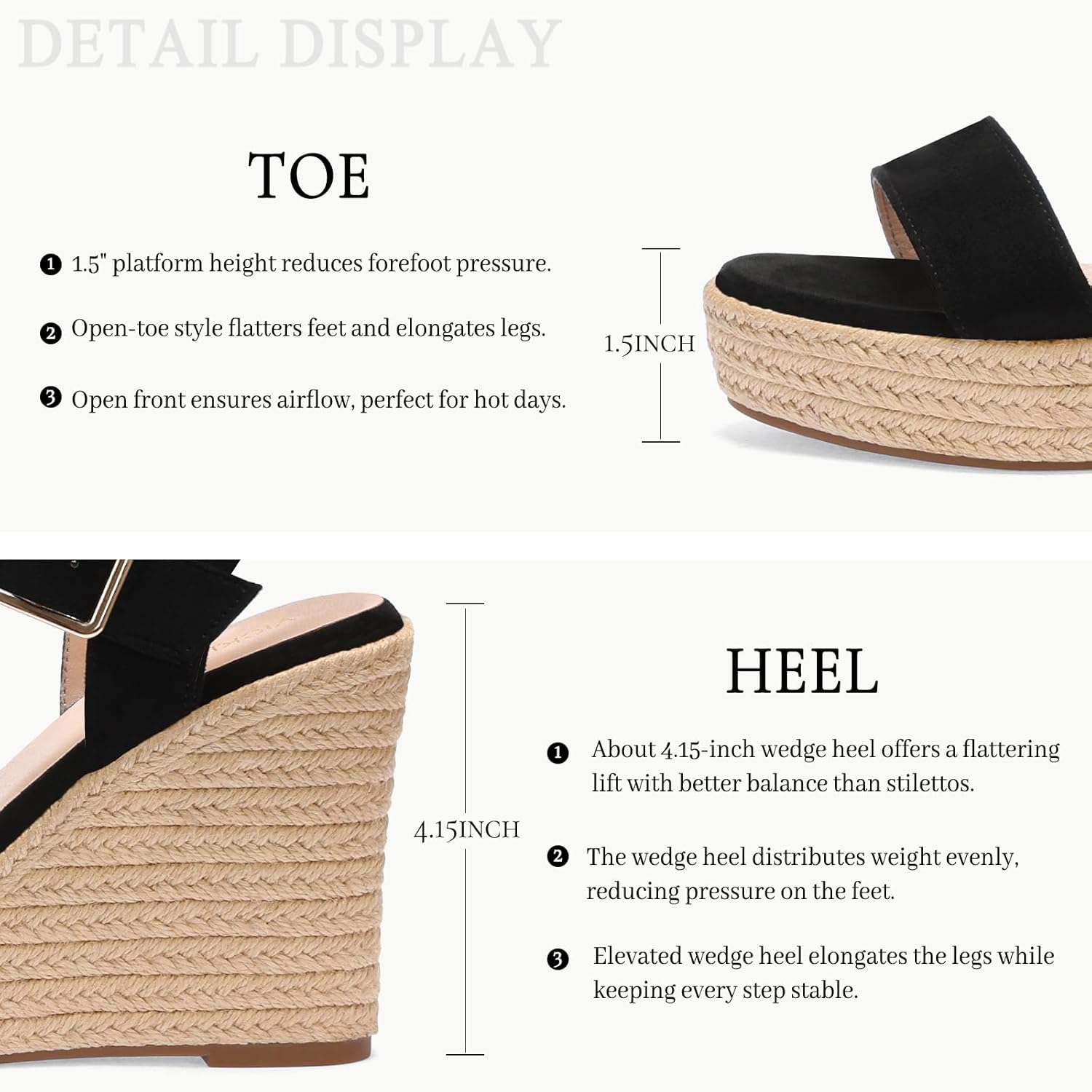 VICKI·VICKI Wedges for Women Platform Sandals Wedge Heels for Sandals Comfortable Summer Espadrille Shoes Ankle Strap&Open Toe - Image 6