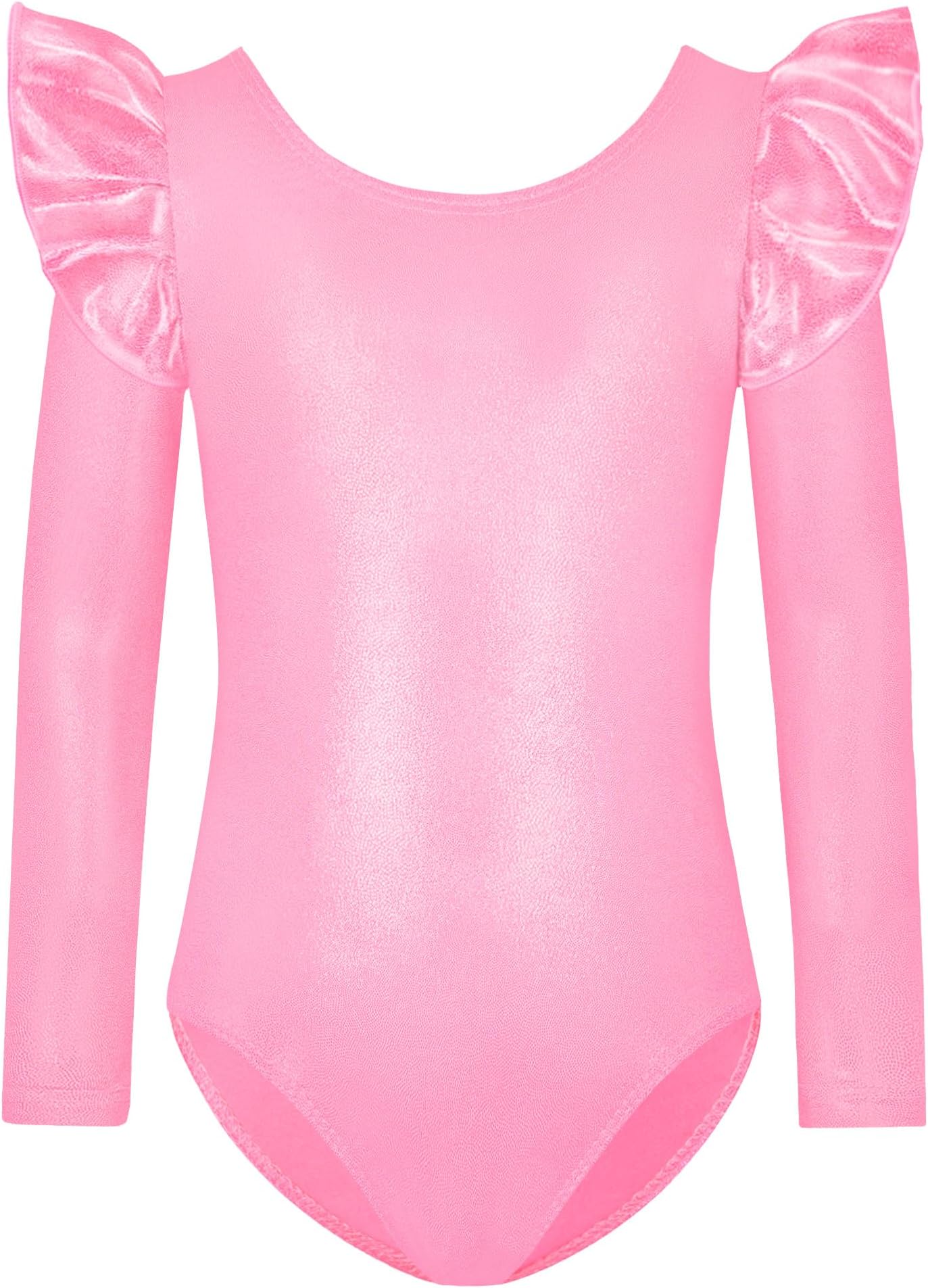 Long Sleeve Leotards for Girls with Ruffle 4D Stretch Ballet Dance Gymnastics Tumbling Wear Size 3-10T