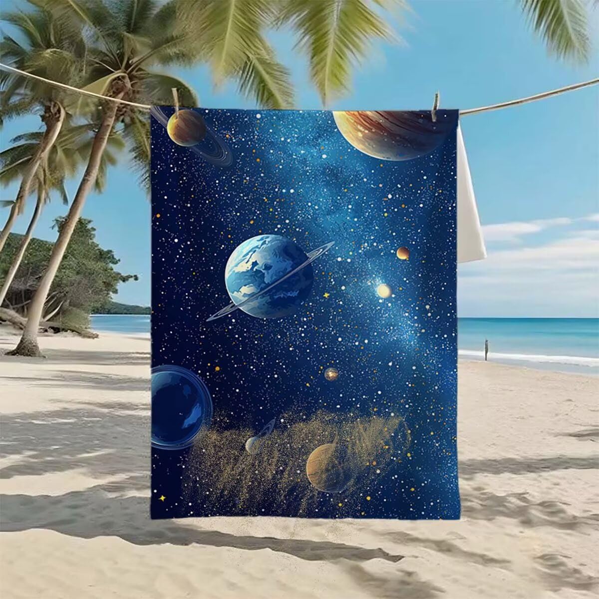Telo Mare XXL 220x100cm/35x70cm, 2 Set Telo Mare Microfibra Universo Asciugamano Palestra Uomo, Antisabbia, Leggero, Asciugatura Rapida, Teli da Spiaggia Grandi Accessori per Camping Natation Yoga H-6