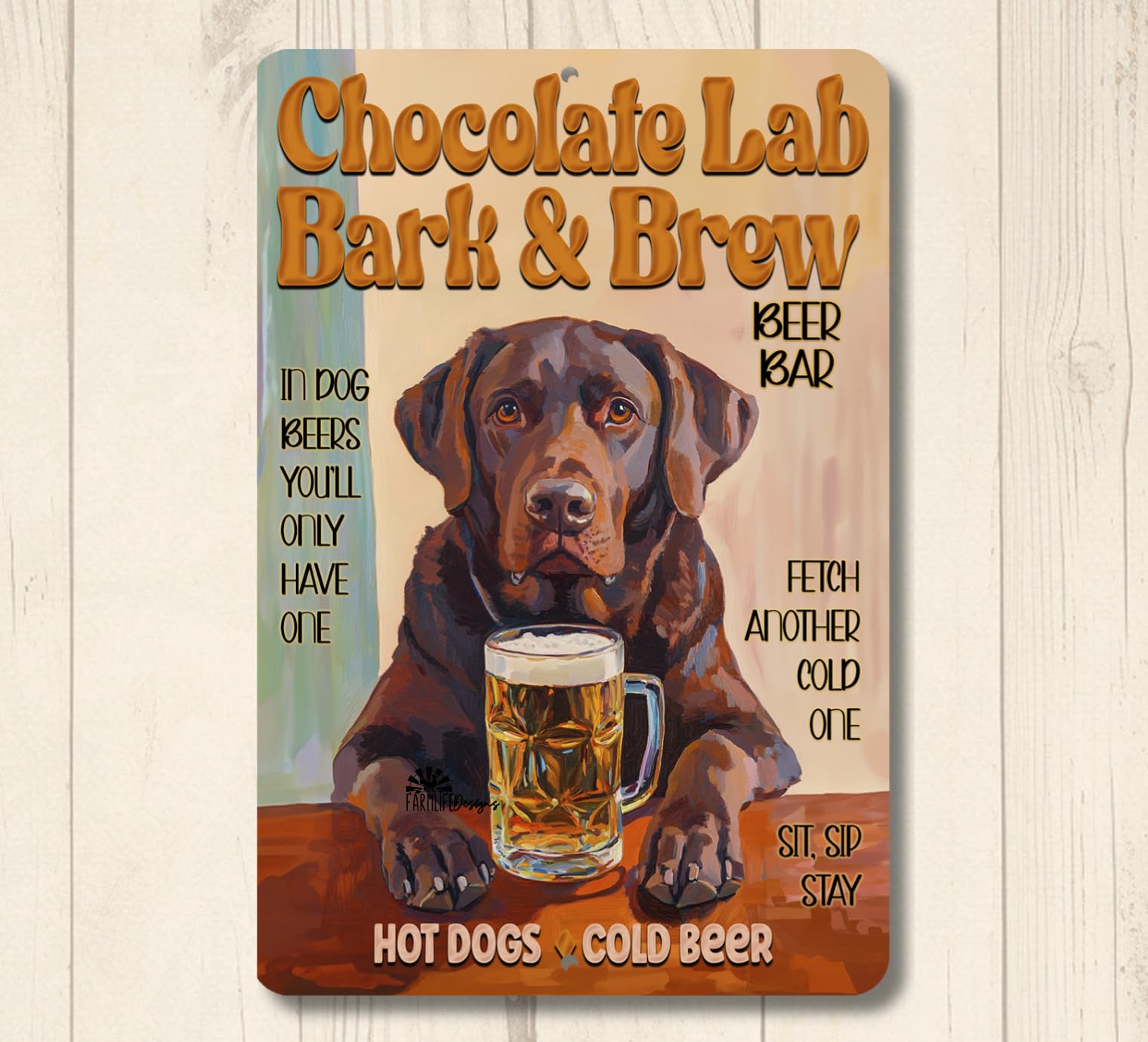 Chocolate Lab Beer Bar Sign Bark & Brew pub labrador retriever dog funny metal home decor