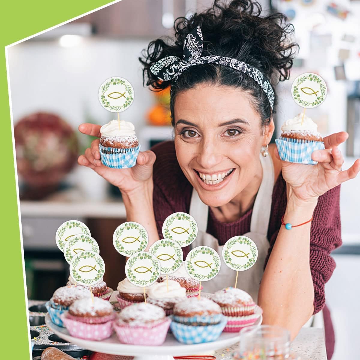 Topper per torta di battesimo in 24 pezzi, topper per cupcake a forma di pesce, topper per torta battesimo cresima comunione, topper per cupcake battesimo ragazzo ragazza