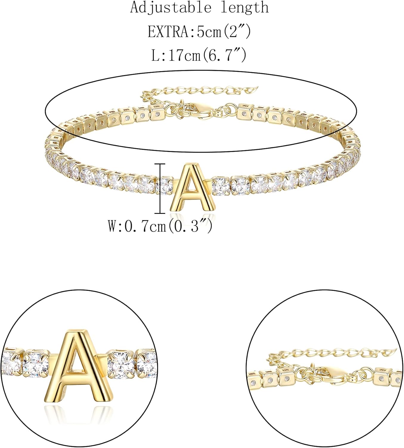 FANZE Tennis Initial Bracelet Cubic Zirconia chain Bracelets for Women Adjustable Size 6.7-8.7 Inch Gift - Image 5
