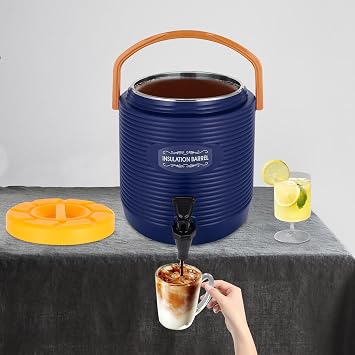 Insulated Beverage Dispenser 13L/3.4Gal Stainless Steel Hot & Cold Drink Dispenser with Handle & Faucet, Thermal Hot Beverage Dispenser for Hot Water Coffee Chocolate Tea Cold Milk (Blue)
