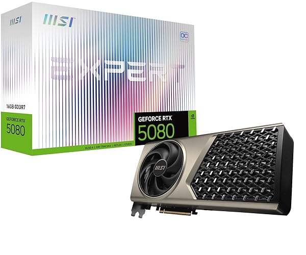 MSI GeForce RTX 5080 16G EXPERT OC Graphics Card - RTX 5080 GPU, 16GB GDDR7 (30Gbps/256-bit), PCIe 5.0 - FLOW FROZR 2 (2 x STORMFORCE Fan) - HDMI 2.1b, DisplayPort 2.1b - GeForce RTX 5080 16G EXPERT OC
