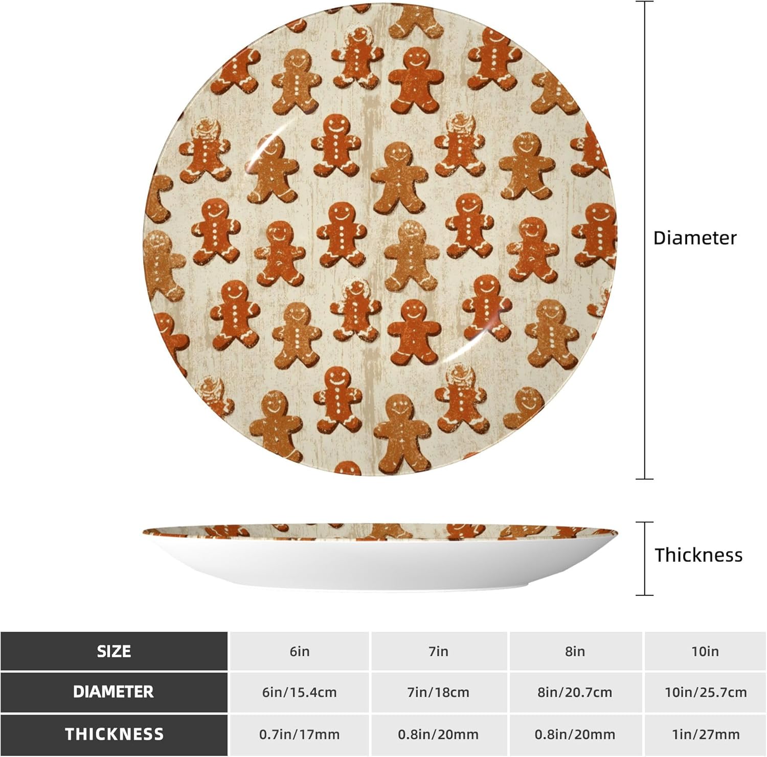 Decorative Plate Ceramic Plate for Wall Hanging 10in Accent Plate for Office Living Room Hallway Table Decor - Christmas Gingerbread Cookies 3