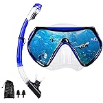 Snorkel mask Snorkeling Set for Adults and Youth, Diving mask and Full Dry Snorkel Swim Googles is Suitable for Snorkeling, Dive Scuba Diving, Swimming (Blue-Transparent)
