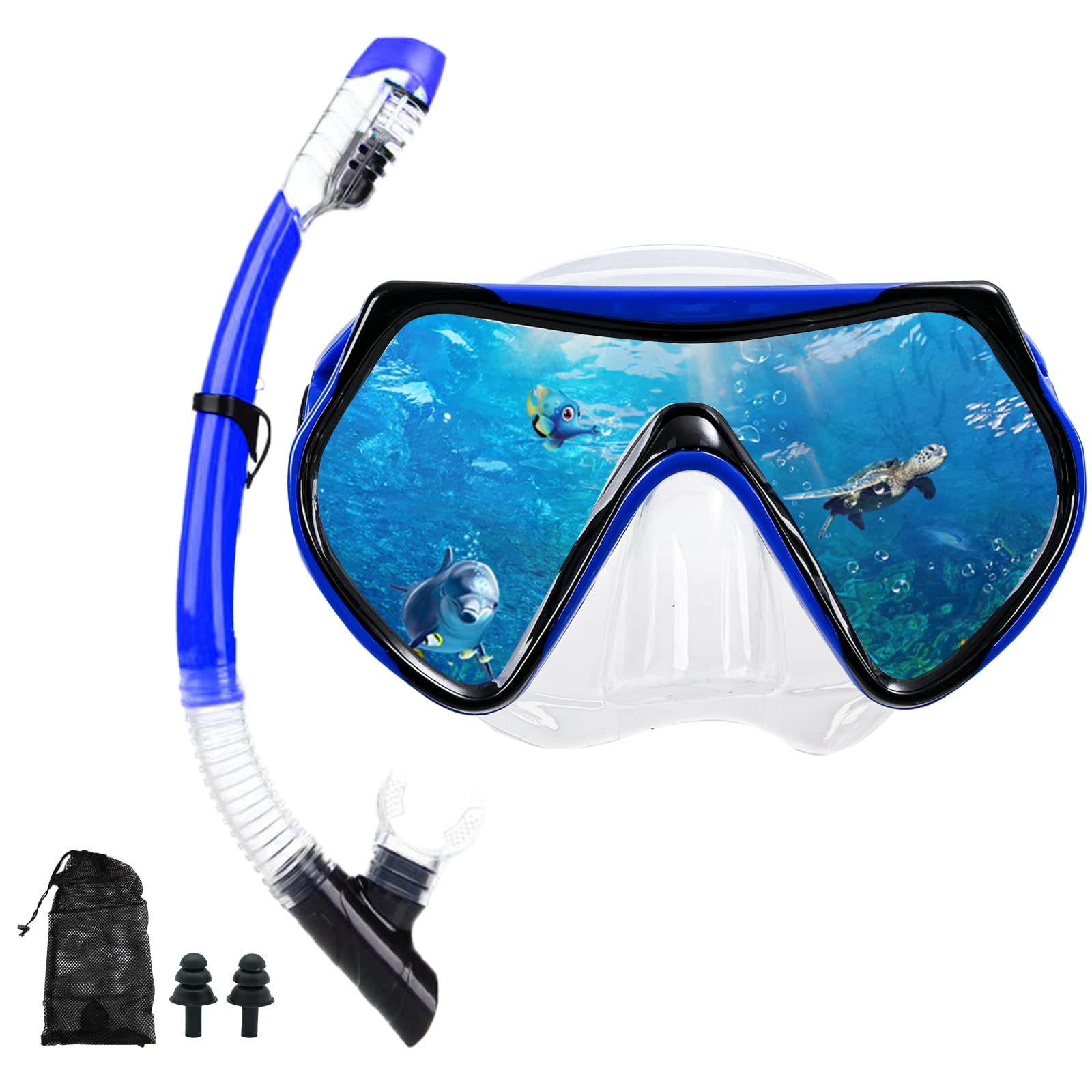 Equipo de esnórquel para adultos, juego de máscara de esnórquel seco, juego de máscara de buceo para adultos, máscara de buceo panorámica de visión amplia antivaho, paquetes de esnórquel