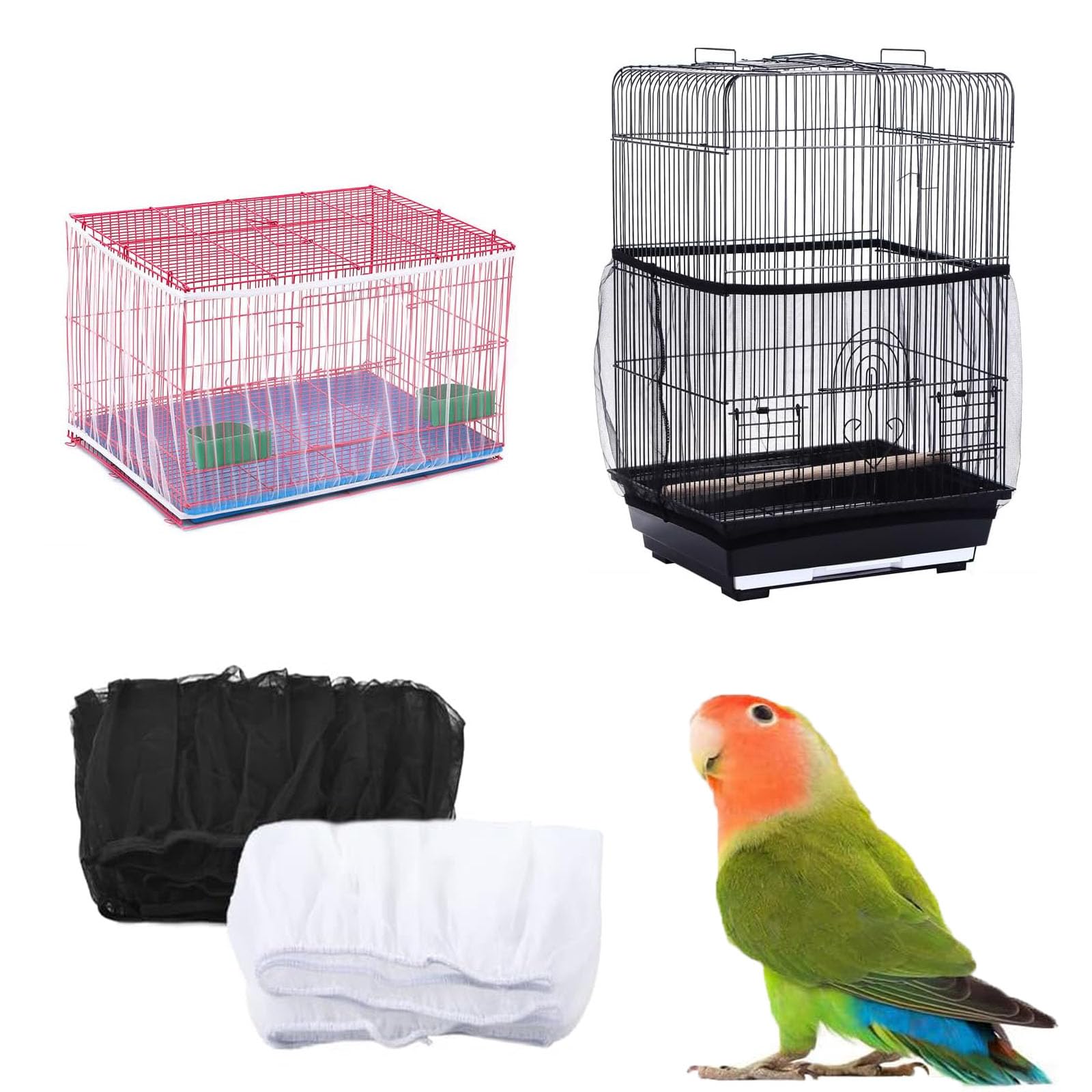 2 Pezzi Universale Copri Gabbia per Uccelli, Gabbia per Uccelli Ventilare Copertura Antipolvere, Raccoglitore di Semi per Gabbia, per Pappagalli, Ara, Gabbie Quadrate Rotonde(bianco/nero)