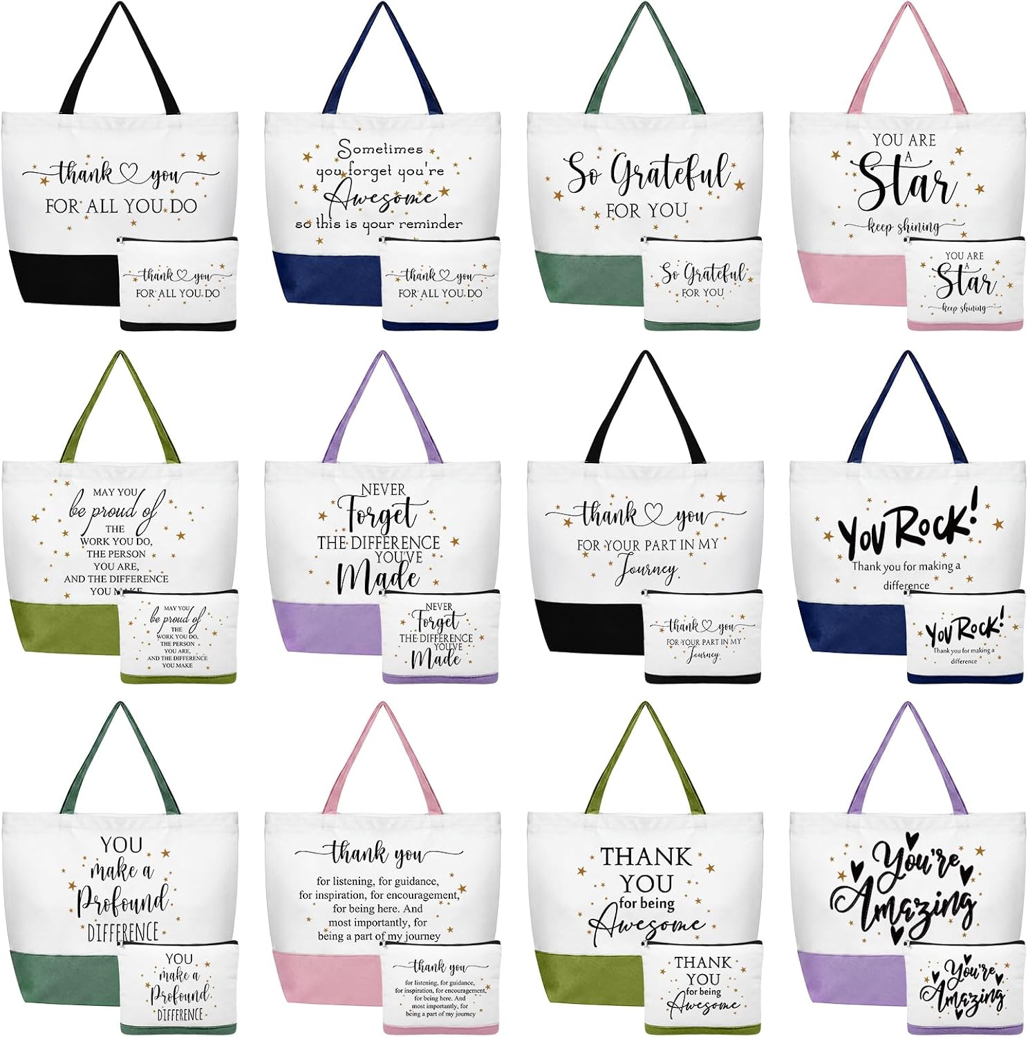 24 Pcs Tote Bags Bulk Appreciation Gifts, Thank You, Muted Colors