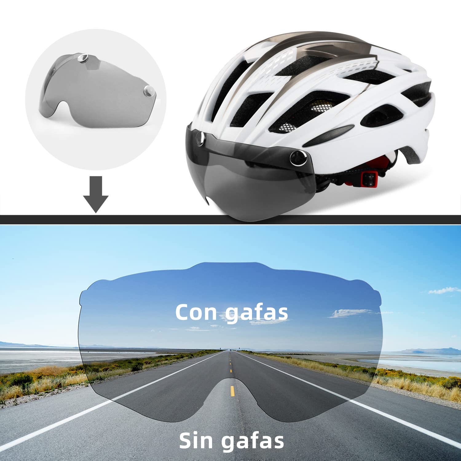 Shinmax Casco Bicicleta Adulto con Luz Casco MTB con Visera Magnética Desmontable Gafas Ajustable Seguridad de Protección para Montaña Casco Ciclismo Ultraligero Casco Bici Unisex Hombre Mujer NR-096