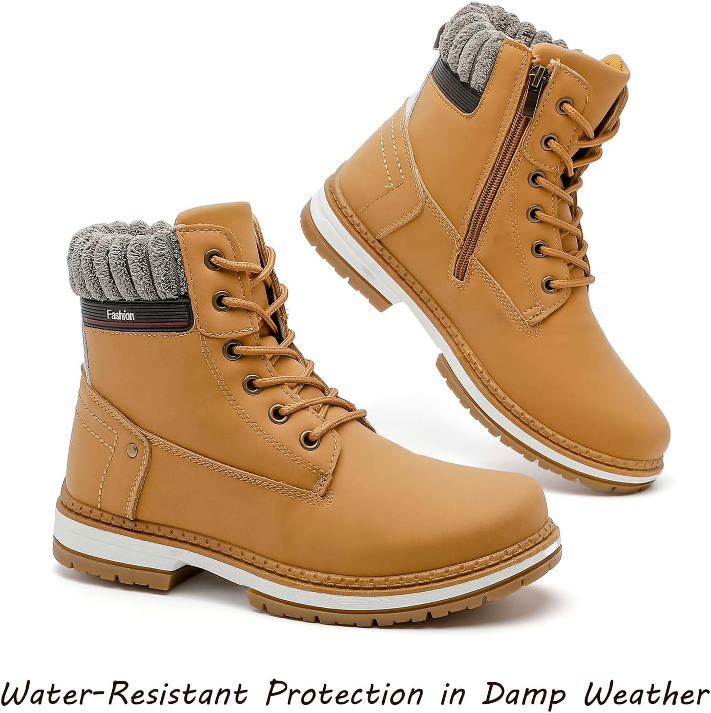Lace-Up Ankle Combat Boots for Women with Side Zipper - Waterproof Winter Hiking Booties for Outdoor Non Slip